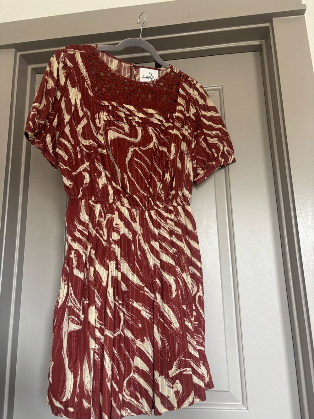Angie Burgundy & Cream Crochet Yoke Mini Dress